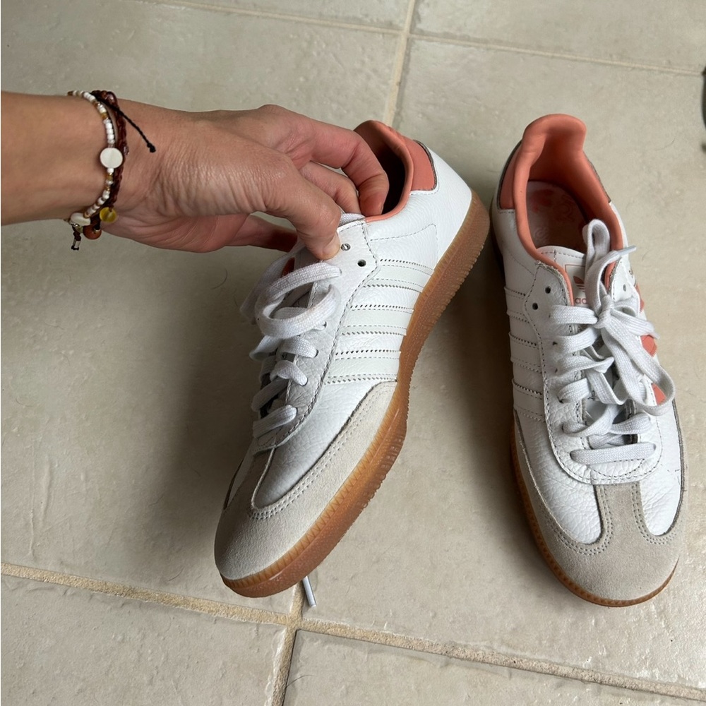 adidas Originals White and Peach Athletic Shoes